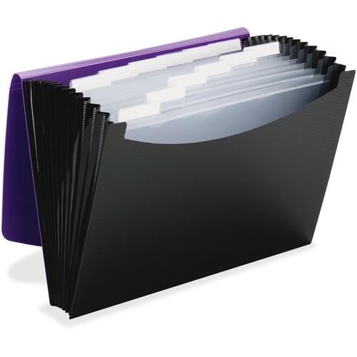 Smead Expanding File, Letter Size 8.5" x 11", 12-Pocket Poly, Wave Pattern Embossing, Elastic Cord Button Closure, Purple/Black, Acid-Free