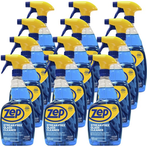 Zep Glass Cleaner, Professional, 32 fl oz, Blue, Streak-Free, Quick-Drying, 12/CT