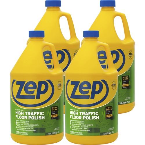 Zep Floor Finish/Sealer, High-Traffic, 128 fl oz (4 qt), Low-VOC, Clear/Green, Multi-Surface, 4/CT