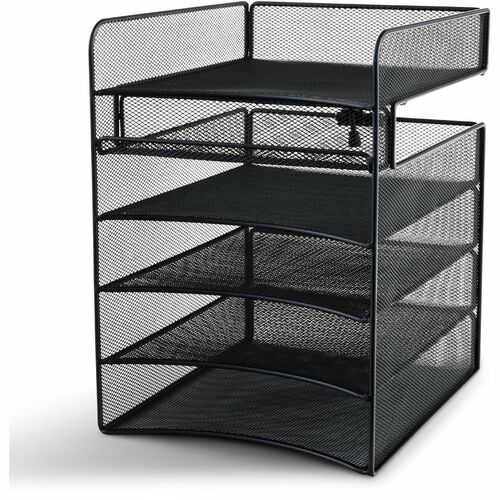 Safco Desktop Organizer, Hanging, Onyx, 5 Compartments, Steel Mesh, Black, 10.25" W x 12.38" D x 14.38" H