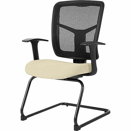 Lorell Ergomesh Series Guest Chair, Mesh Back, Dillon Buff Vinyl Seat, Cantilever Base, Adjustable Arms, 250 lb Capacity