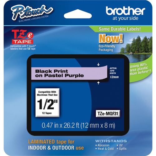 P-touch TZe Laminated Tape - 15/32" Width x 1/2" Length - Pastel Purple - 1 Each