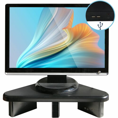 DAC MP-214 Monitor Stand, Stax Series, 19.5" W x 15" D x 4.75" H, 66 lb Capacity, USB Charging Port, Cable Management, Black