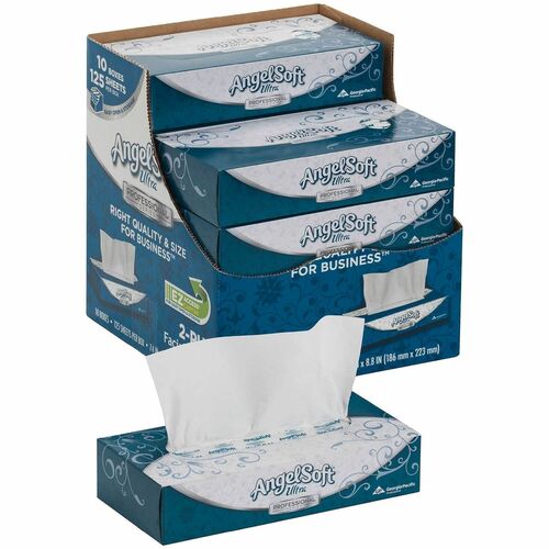 Angel Soft Ultra, Facial Tissue, Professional Series, 7.4" x 8.8", 125/Box, 2-Ply, White, 10/CT