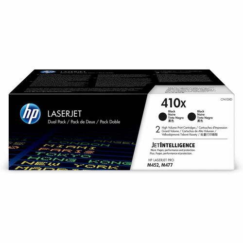HP 410X (CF410XD) Toner Cartridge, Original High Yield Black 6,500 Pages, JetIntelligence, for Color LaserJet Pro M452/M477/M377, 2/CT