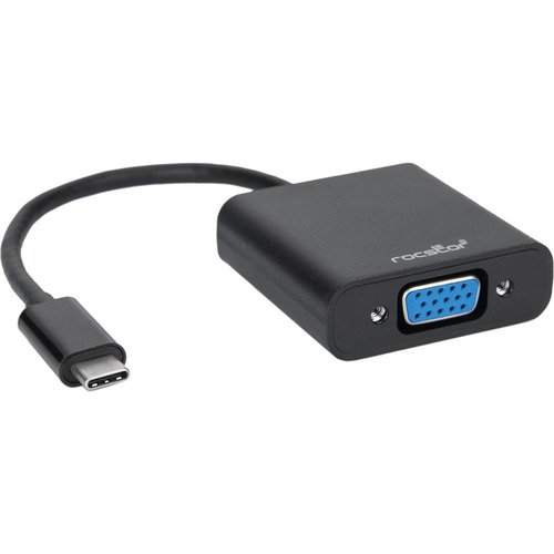 Rocstor Premium USB-C™ to VGA adapter Converter- 6" - USB Type-C to VGA Video Adapter - For use with Macbook®, Macbook Pro®, Chromebook®, Notebook, Projectors, TV, Netbook - 1 Pack - 1 x HD-15 Female VGA - 1 x Type C Male USB - Black USB
