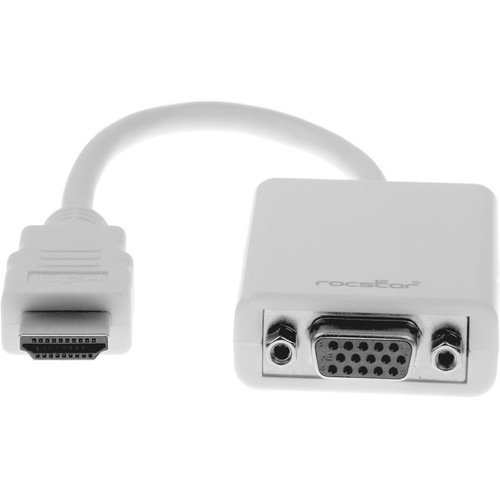 Rocstor HDMI to VGA Adapter Converter M/F - 6"- For Ultrabook, Laptop, Monitor, Projectors, Desktop PC, Laptop - 1920x1080 - 1 Pack - 1 x HDMI Male Digital Audio/Video - 1 x HD-15 Female VGA - 6 Inch - White - ADAPTER HDMI TO VGA HD15 - 6" HDMI/VGA Video 