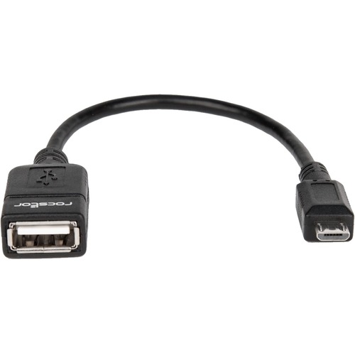 Rocstor Premier Micro USB to USB OTG Host Adapter M/F - 6in - USB Adapter for Tablet PC, Mouse, Cellular Phone , Keyboard, Digital Text Reader - 6" - 1 Pack - 1 x Micro USB Type B Male - 1 x USB Type A Female - Nickel-plated Connectors - Black - 6" USB Da