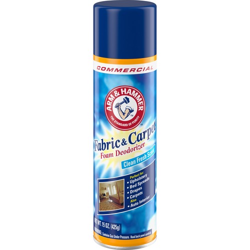 Arm & Hammer Commercial Fabric/Carpet Foam Deodorizer - For Fabric - 15 fl oz (0.5 quart) - Fresh Clean Scent - Recommended For: Odor Remover - Quick Drying, Pleasant Scent, Deodorize, Easy to Use - White - 8 / Carton