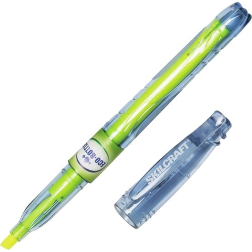 SKILCRAFT Yellow Fluorescent Recycled Highliter - Fine, Medium Marker Point - Chisel Marker Point Style - Fluorescent Yellow - Transparent Barrel - 1 Dozen