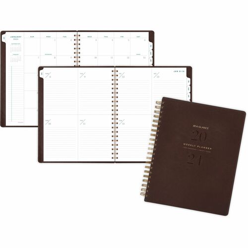 At-A-Glance Signature Collection Planner - Large - Professional - Julian Dates - Weekly, Monthly - 13 Month - January 2026 to January 2027 - 1 Week, 1 Month Double Page Layout - 8 1/2" x 11" Sheet Size - White Sheet - Wire Bound - Brown - Faux Leather - A