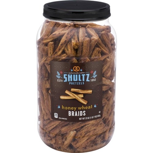 Office Snax Honey Wheat Braided Pretzels, Resealable Tub, 1.5 lb