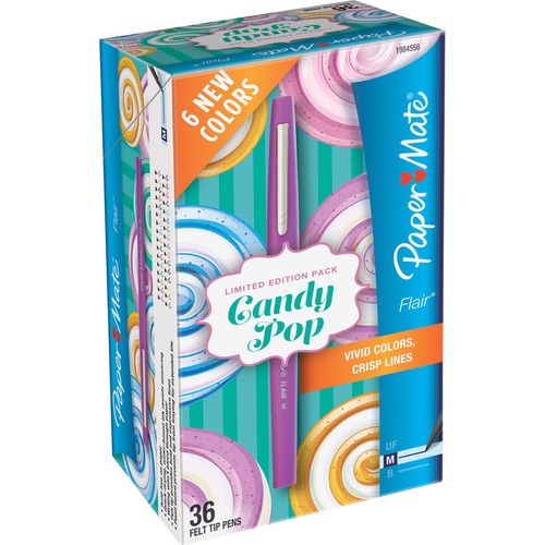 Paper Mate Pen, Flair Candy Pop Limited Edition, Felt Tip, Medium Point, Assorted Ink, 36/CT