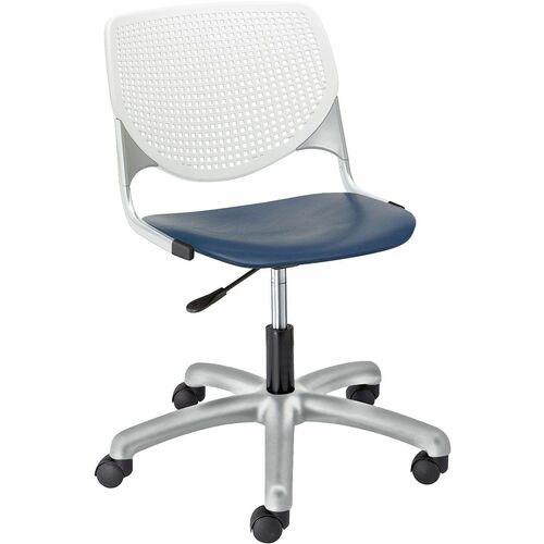 KFI Kool Task Chair, Navy Polypropylene Seat, White Perforated Back, Steel Frame, 5-Star Nylon Base, Casters, Gas Lift, 360-Degree Swivel, 35" H