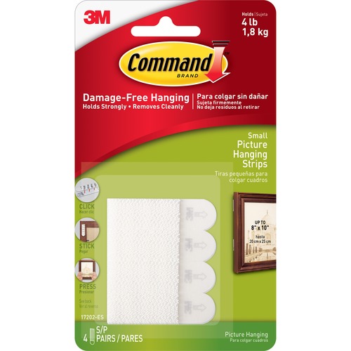 Command Picture Hanging Strip, Small, 1 lb Capacity, 0.6" W x 1.4" L, Yellow, for 8" x 10" Frames, 4/PK