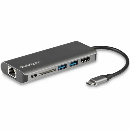 StarTech.com USB-C Docking Station, 4K HDMI, 3 USB 3.0 Ports, Gigabit Ethernet, SD Card Reader, USB-PD 60W, Thunderbolt 3 Compatible, Black/Gray