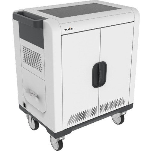 Rocstor Volt® C24 Charging Cart with Intelligent Power Charging - Up to 24 Device Intelligent Power Charging Cart for Notebooks, Chromebook®, MacBook®, and Macbook® Pro- 3 Shelves - Push Handle - 4 Heavy Duty 5" Casters - Steel Constructio