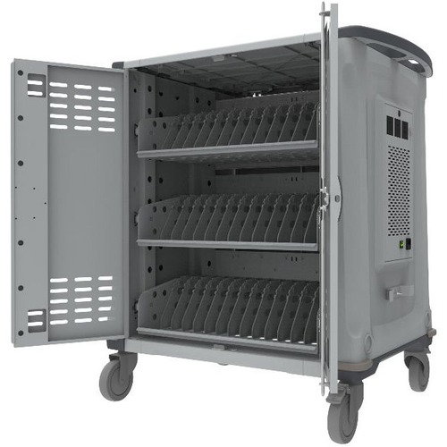 Rocstor Volt® C42 Charging Cart with Intelligent Power Charging - Up to 42 Device Intelligent Power Charging Cart for Notebooks, Chromebook®, MacBook®, and Macbook® Pro- 3 Slide-out shelves - Push Handle - 4 Heavy Duty 5" Casters - Steel C
