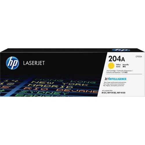 HP 204A, (CF512A) Yellow Original LaserJet Toner Cartridge, 900 Page Yield, for HP Color LaserJet Pro M154/M180/M181