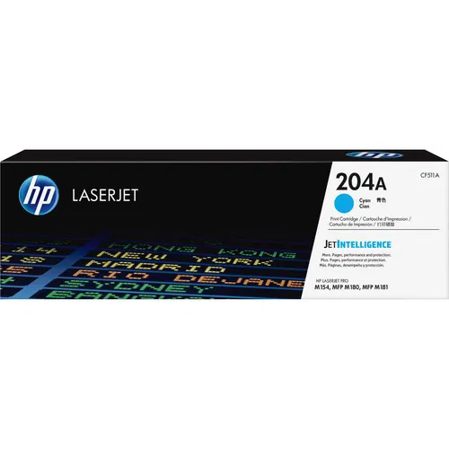 HP 204A (CF511A) Toner Cartridge, Cyan, 900 Page Yield, Laser, for HP Color LaserJet Pro MFP M180nw/M181/M154 Series
