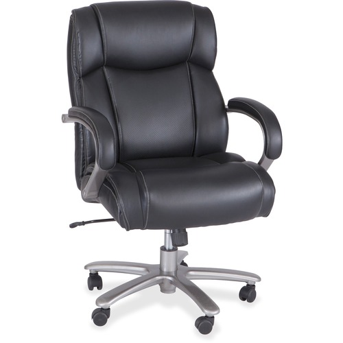 Safco Big & Tall Mid-Back Task Chair - Black Seat Color - Bonded Leather Seat Material - Mid Back - Armrest - 1 Each