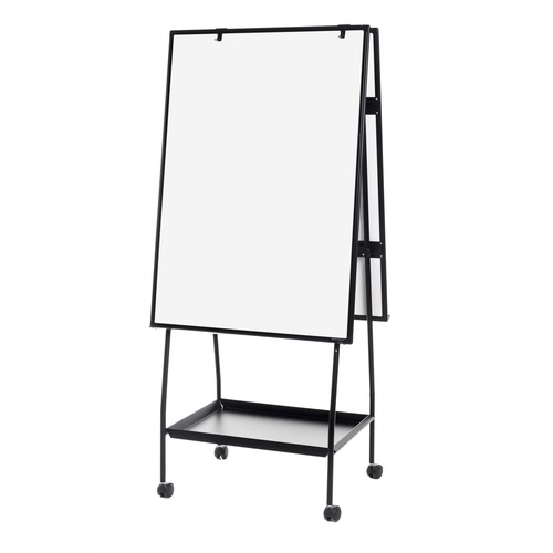 MasterVision Dry Erase Board Easel, Portable, Double-Sided Melamine Surface, 29.5" W x 41.7" H, Black Aluminum Frame, Locking Casters