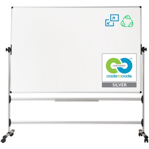 MasterVision Dry-Erase Easel, Portable, Earth Series, 70" W x 48" H, White Melamine, Aluminum Frame, Reversible Double-Sided, Locking Casters