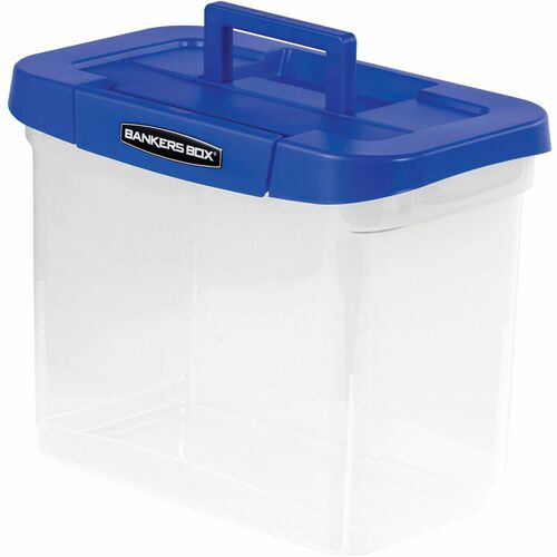 Bankers Box Portable File Storage Case, Letter Size, 11.75" x 6.75" x 10.75", Clear/Blue Polypropylene, Heavy-Duty, Stackable