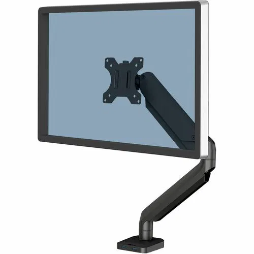 Fellowes Mounting Arm, Desk, Platinum Series, Single Monitor, 19.7"-32" Screen, 17.6 lb Capacity, VESA 75x75/100x100, 2-Port USB Hub, Gas Spring