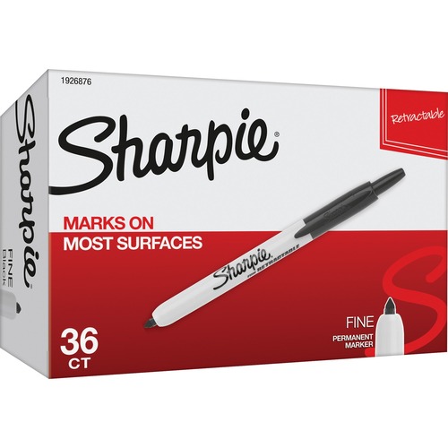 Sharpie Permanent Marker, Retractable, Fine Point, Black, 36/Box