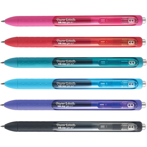 Paper Mate InkJoy Gel Pen, 0.7 mm Medium, Retractable, Quick-Drying, Ergonomic Grip, Assorted Colors, 6/PK