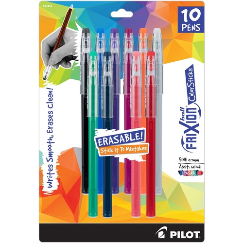 FriXion Gel Pen, ColorSticks, 0.7mm Fine Point, Erasable, Assorted Ink, 10/PK