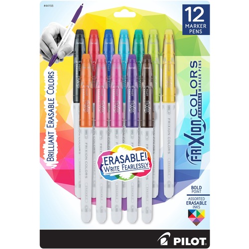 FriXion Marker, Colors, Erasable Thermosensitive Ink, Quick-Drying, Anti-Roll Cap, 12/PK