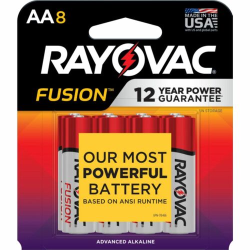 Rayovac Fusion AA Alkaline Batteries, Multipurpose, 12-Year Shelf Life, 8/PK