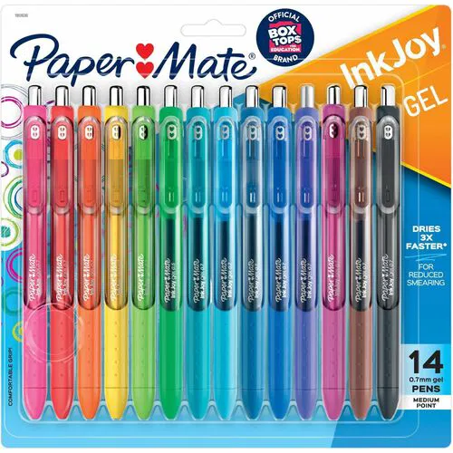 Paper Mate Gel Pen, InkJoy, Retractable, Medium Point, Quick-Drying Ink, Ergonomic Grip, Assorted Colors, 14/PK
