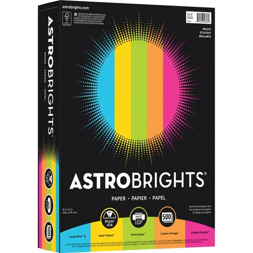 AstroBrights Colored Paper, Letter 8.5" x 11", 24 lb, Assorted Bright Colors, Smooth, 500/PK