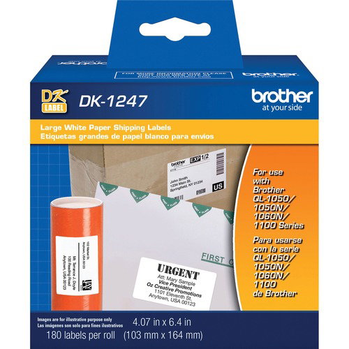 Brother Shipping Label, Die-Cut Paper, White, 4 1/16 in x 6 2/5 in, for Printers, 180/Roll