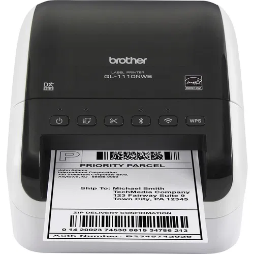 Brother QL-1110NWB Direct Thermal Printer, Desktop, 4" Wide, 300 dpi, USB, Ethernet, Wi-Fi, Bluetooth
