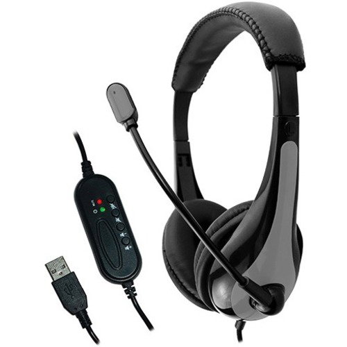 AVID AE-39 USB HEADSET WITH MIC & INLINE CONTROLS, GRAY - Stereo - USB - Wired - 32 Ohm - 20 Hz to 20 kHz - Over-the-head - Binaural - Circumaural - 6 ft Cable - Omni-directional Microphone - Gray