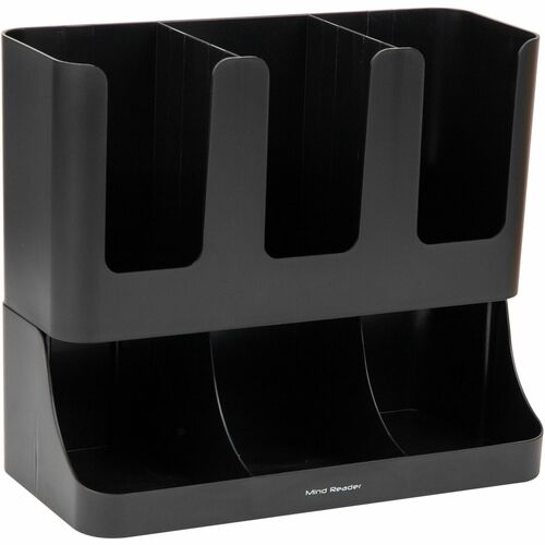 Mind Reader Condiment Organizer, Wall-Mount, 6-Compartment, 11.5" W x 6.5" D x 15" H, Black Plastic, Rubber-Grip Non-Skid