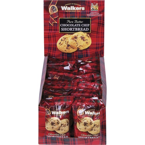 Walkers Chocolate Chip Shortbread Cookies, Pure Butter, Snack-Size Pouches, 20/Box