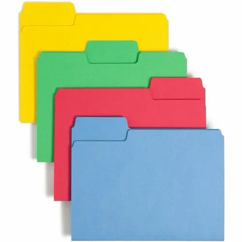 Smead Top Tab File Folders, SuperTab, Letter 8.5 in x 11 in, 1/3 Tab Cut, Assorted Tabs (Blue/Green/Red/Yellow), 11 pt, 10% Recycled, 24/PK