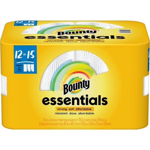 Bounty, Paper Towels, Kitchen, Essentials, Select-A-Size, 2-Ply, 78 Sheets/Roll, White, 12/CT