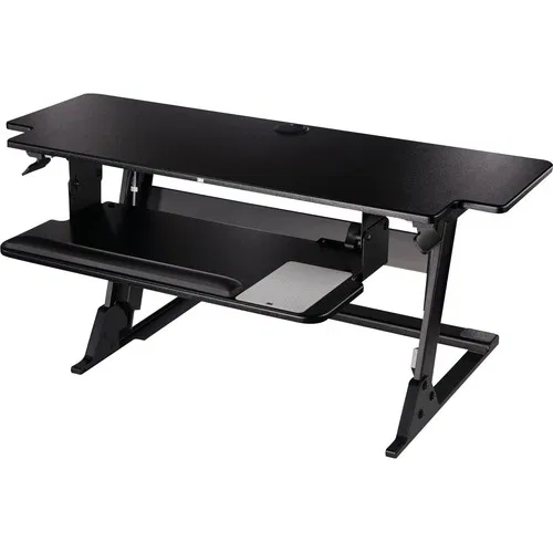 3M, Desktop Riser, Height Adjustable, 42" W x 23.2" D x 6.2" H, Supports Up to 24" Monitor, 45 lb Capacity, MDF, Black, Keyboard Tray