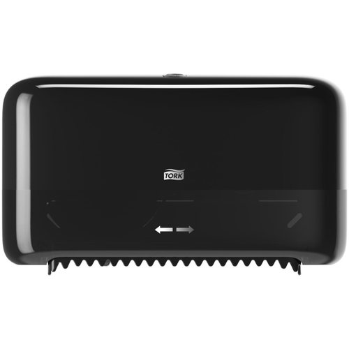 Tork Tissue Dispenser, Elevation, Coreless High-Capacity Twin Bath Tissue, 14.2" x 5.1" x 8.2", Black Plastic