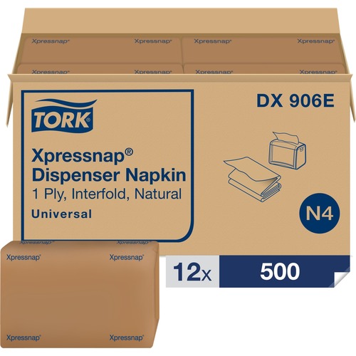 TORK Xpressnap Natural Dispenser Napkin N4 - 1 Ply - Interfolded - 8.50" Width x 13" Length - Natural - Paper - 500/Pack - 12 / Carton
