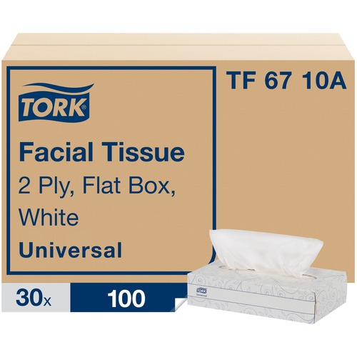 TORK Universal Facial Tissue Flat Box, 2-Ply, 7.9" x 8.2", White, 100/Box, 30/CT