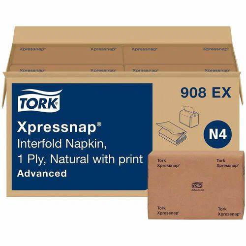 TORK Xpressnap Natural Environmental Print Dispenser Napkin N4 - 1 Ply - Interfolded - 13" Width x 8.50" Length - Natural - Fiber - 500/Pack - 12 Pack