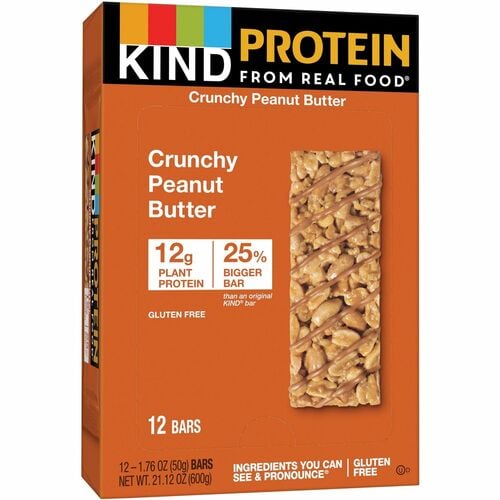 Kind Snack Bars, Crunchy Peanut Butter, 12 g Protein, 1.76 oz, Kosher, Gluten-Free, 12/PK