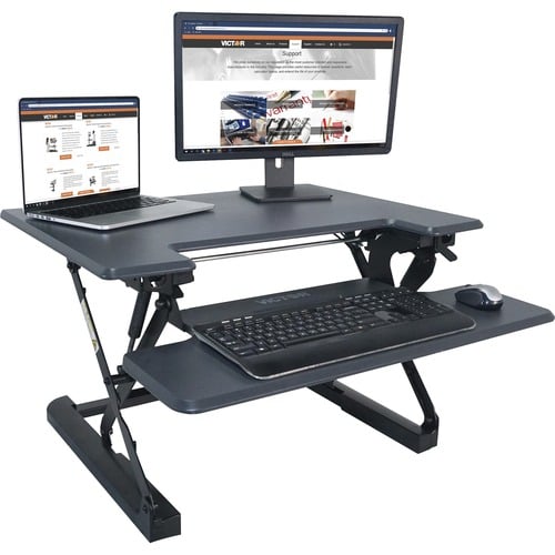 Victor Multipurpose Desktop Riser, High Rise, 31" W x 23" D x 21" H, Keyboard Tray 30" W x 14" D, Laminate Top, Charcoal Gray/Black